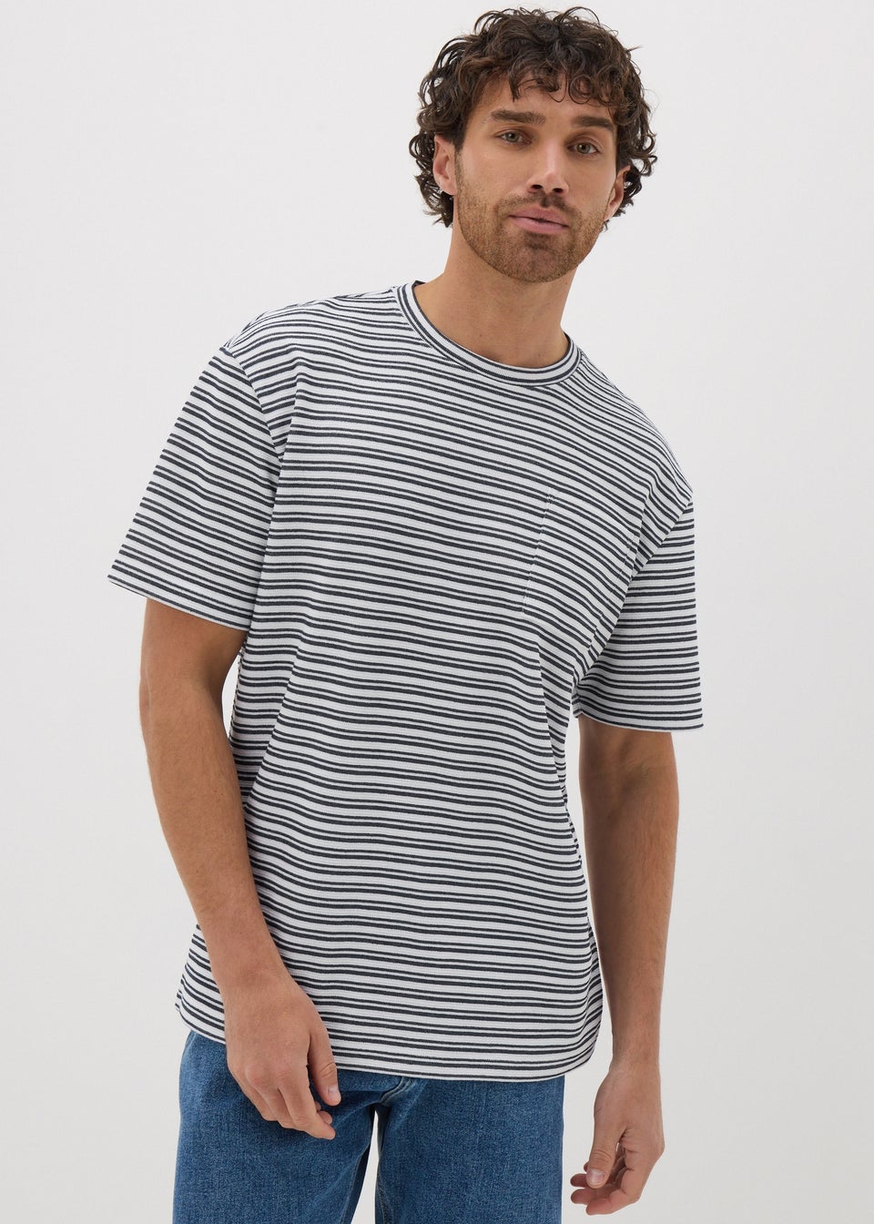 Navy Stripe Textured Pocket T-Shirt