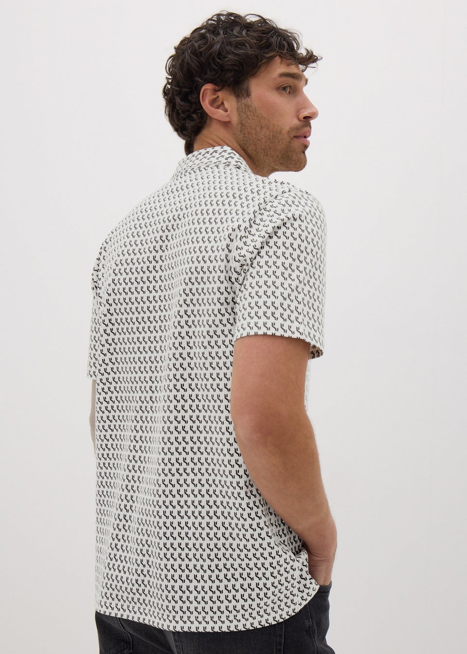 Ecru Geo Print Jersey Shirt