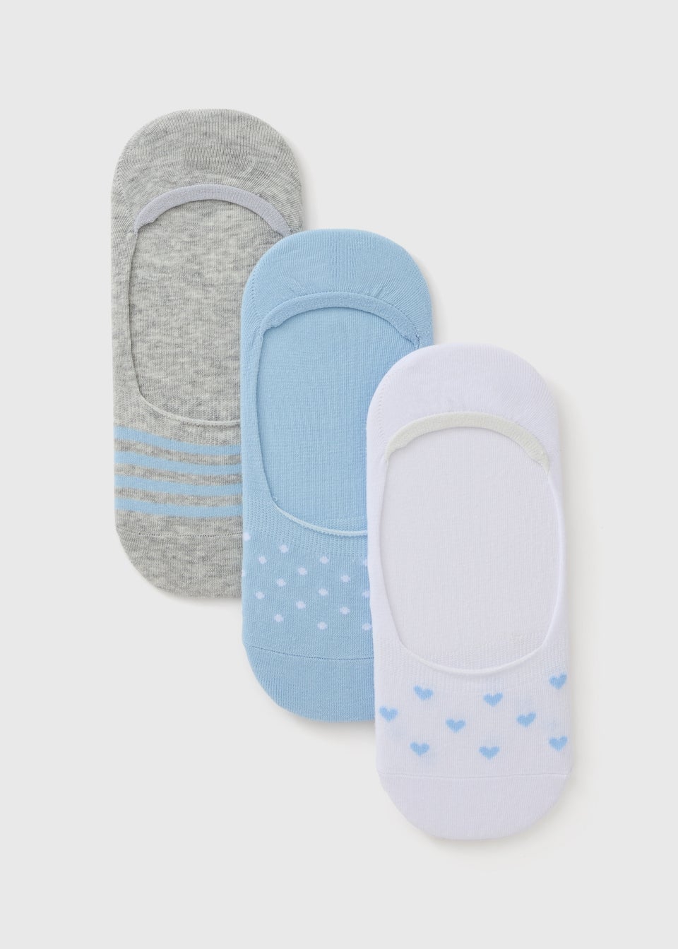 3 Pack Blue Heart No Show Socks