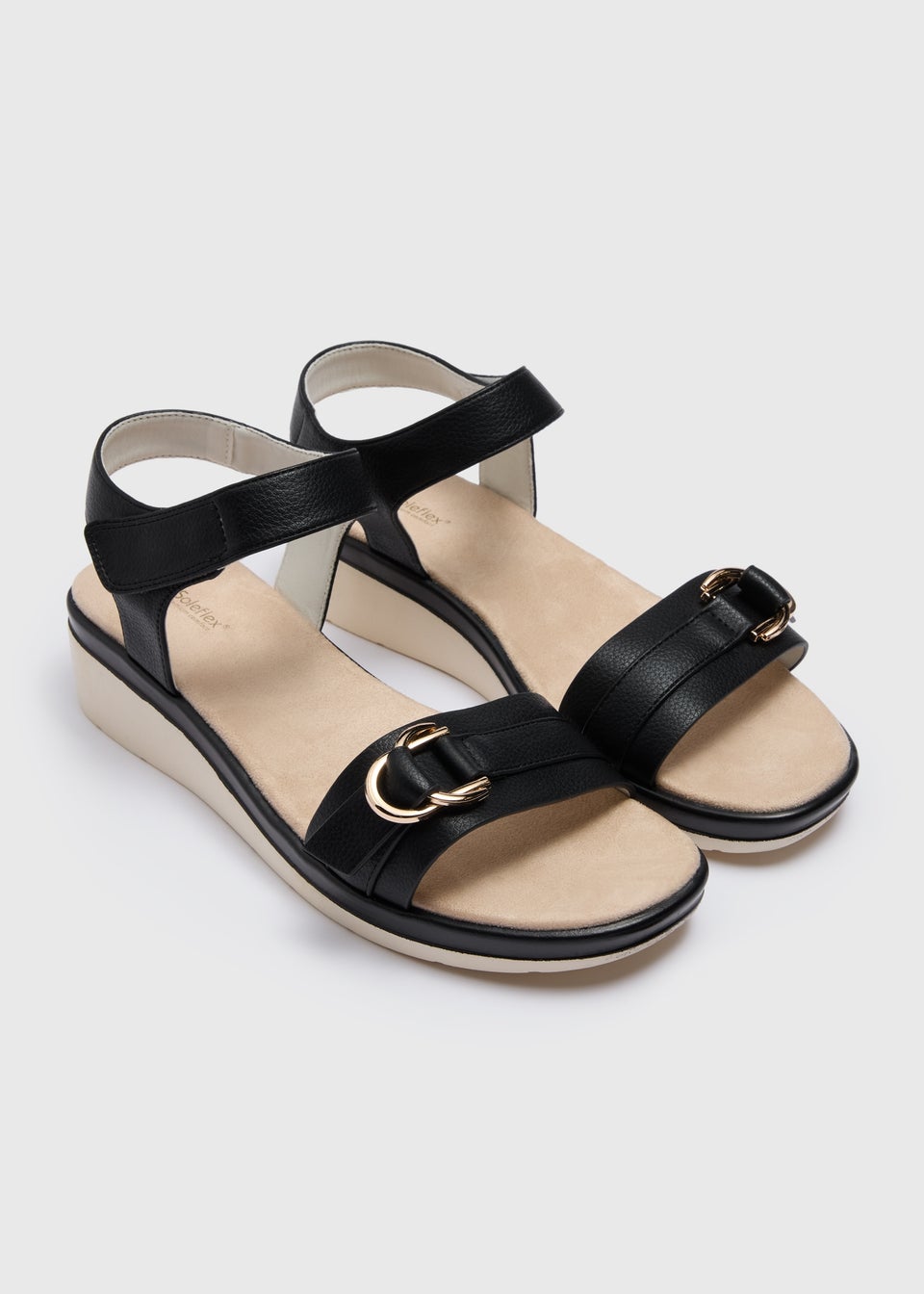 Black Buckle Sole Wedge Sandals