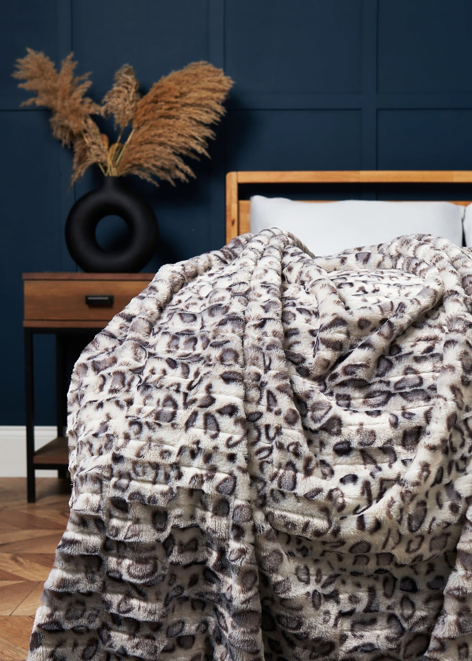 BHS Animal Print Charcoal Grey Throw 130x160cm Matalan