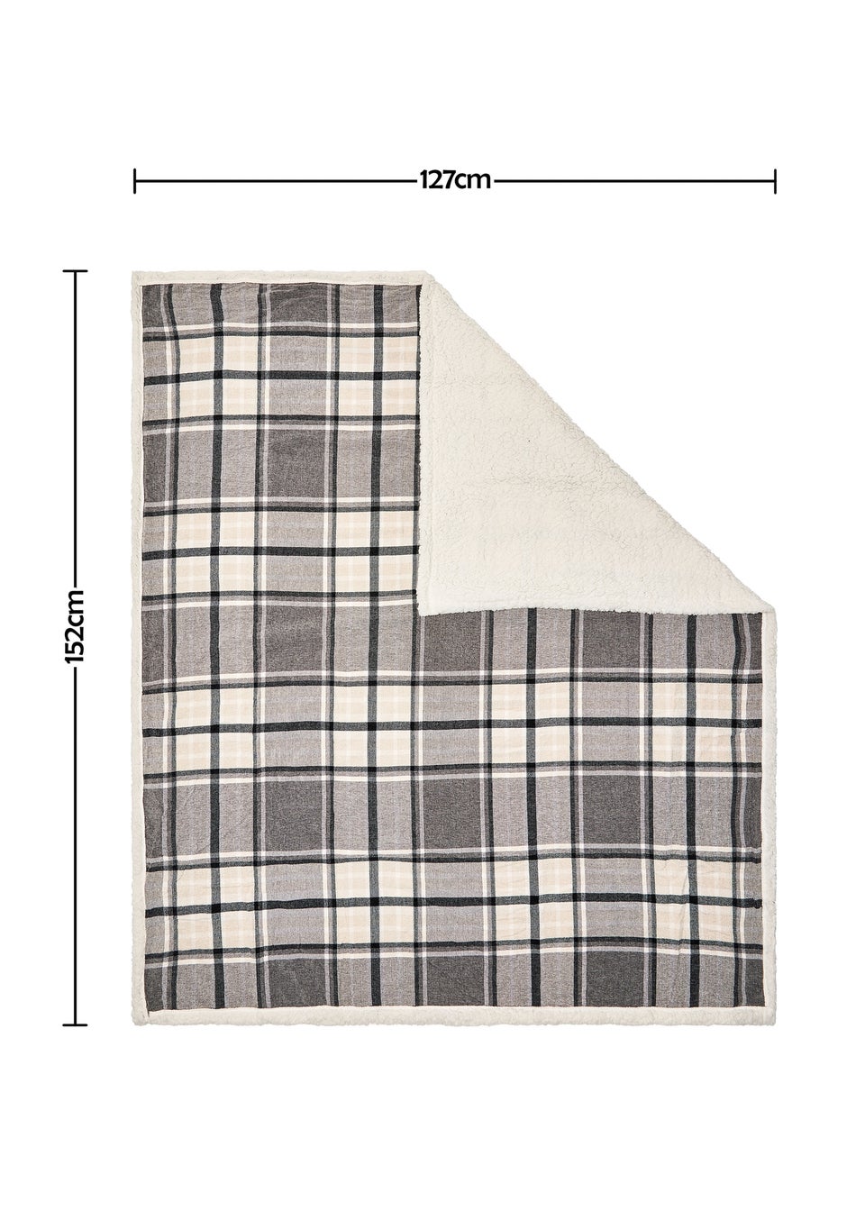 BHS Luxury Warm Grey Check Throw With Faux-Shearling (130x150cm)