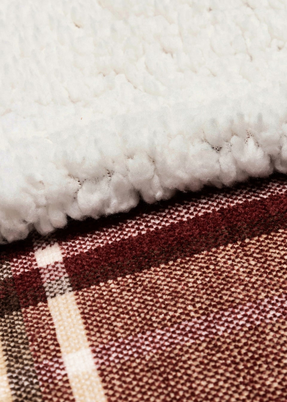 BHS Luxury Warm Red Check Throw With Faux-Shearling (130x150cm)