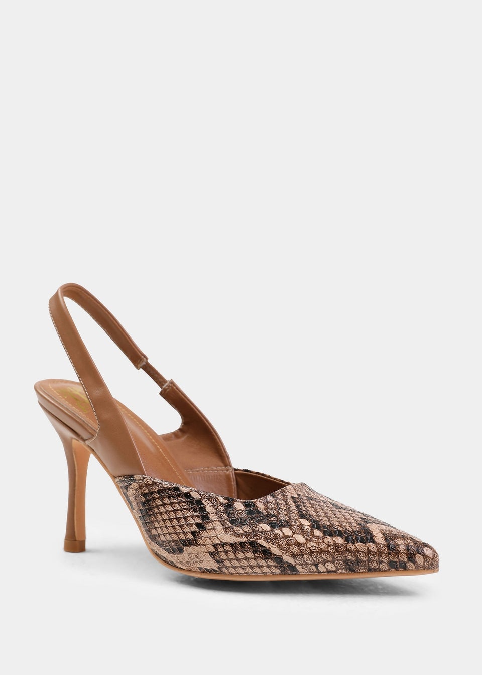 Where s That From Brown Snake Fiji Wide Fit Slingback Heels Matalan