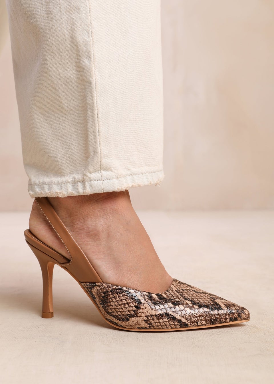 Where s That From Brown Snake Fiji Pointed Toe Slingback Heels Matalan