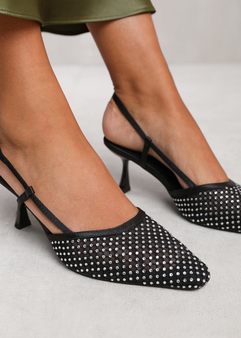 Where s That From Black Satin Greece Slingback Pointed Toe Heels Matalan