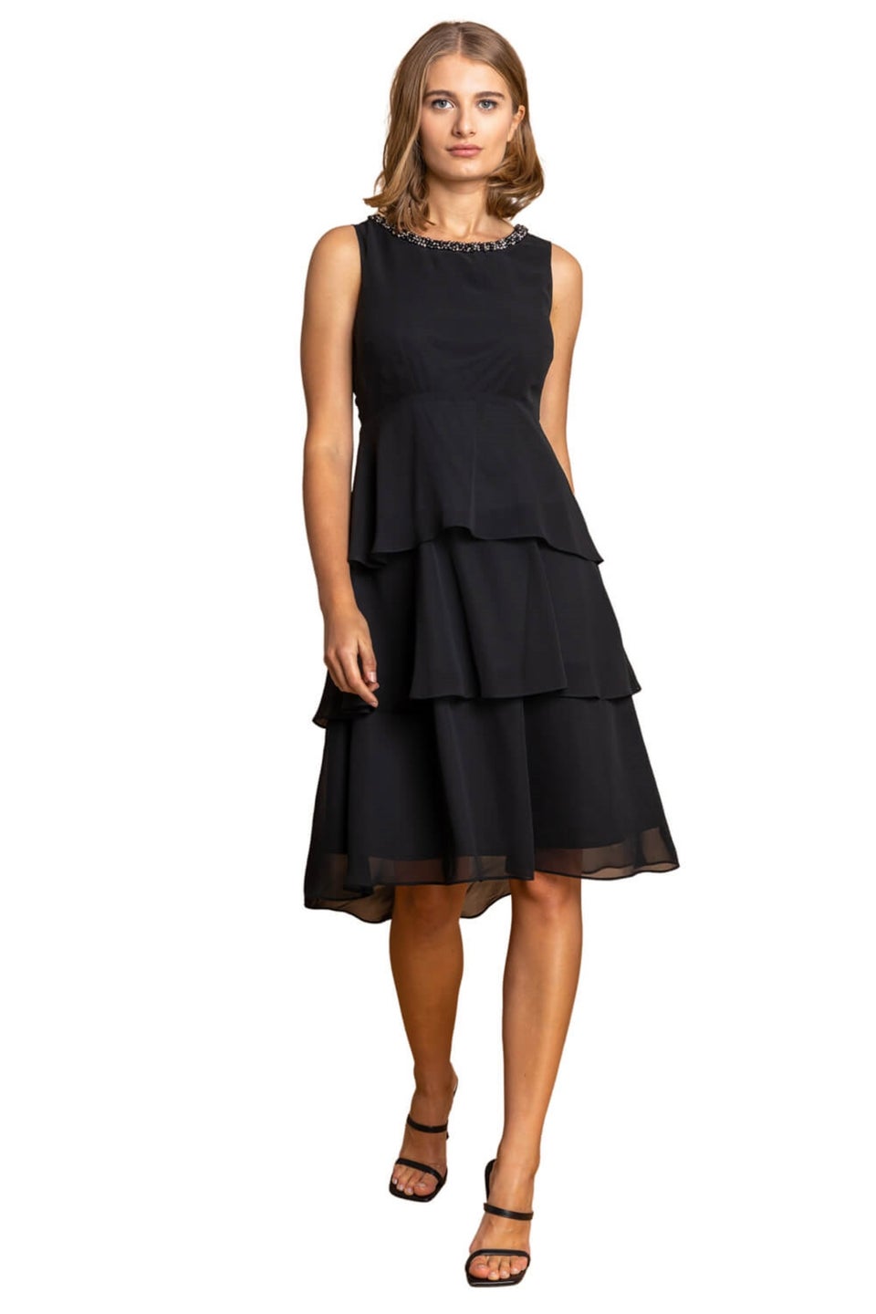 Embellished neck chiffon dress sales