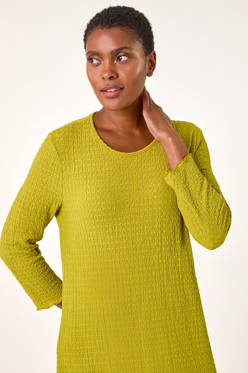 Roman Green Textured A-Line Stretch Midi Dress