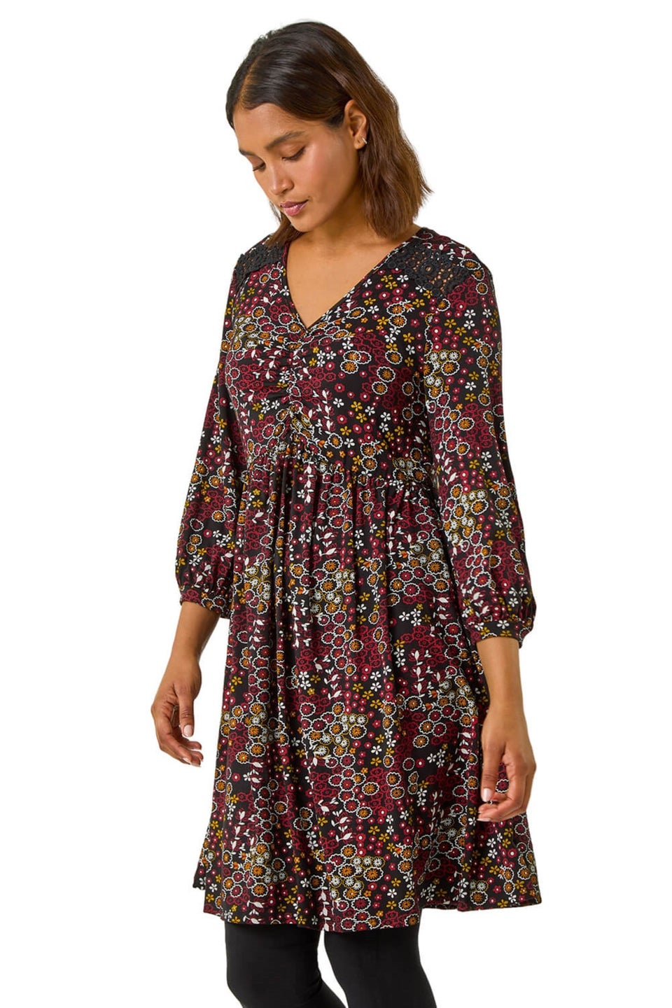 Roman Red Floral Print Lace Stretch Dress Matalan