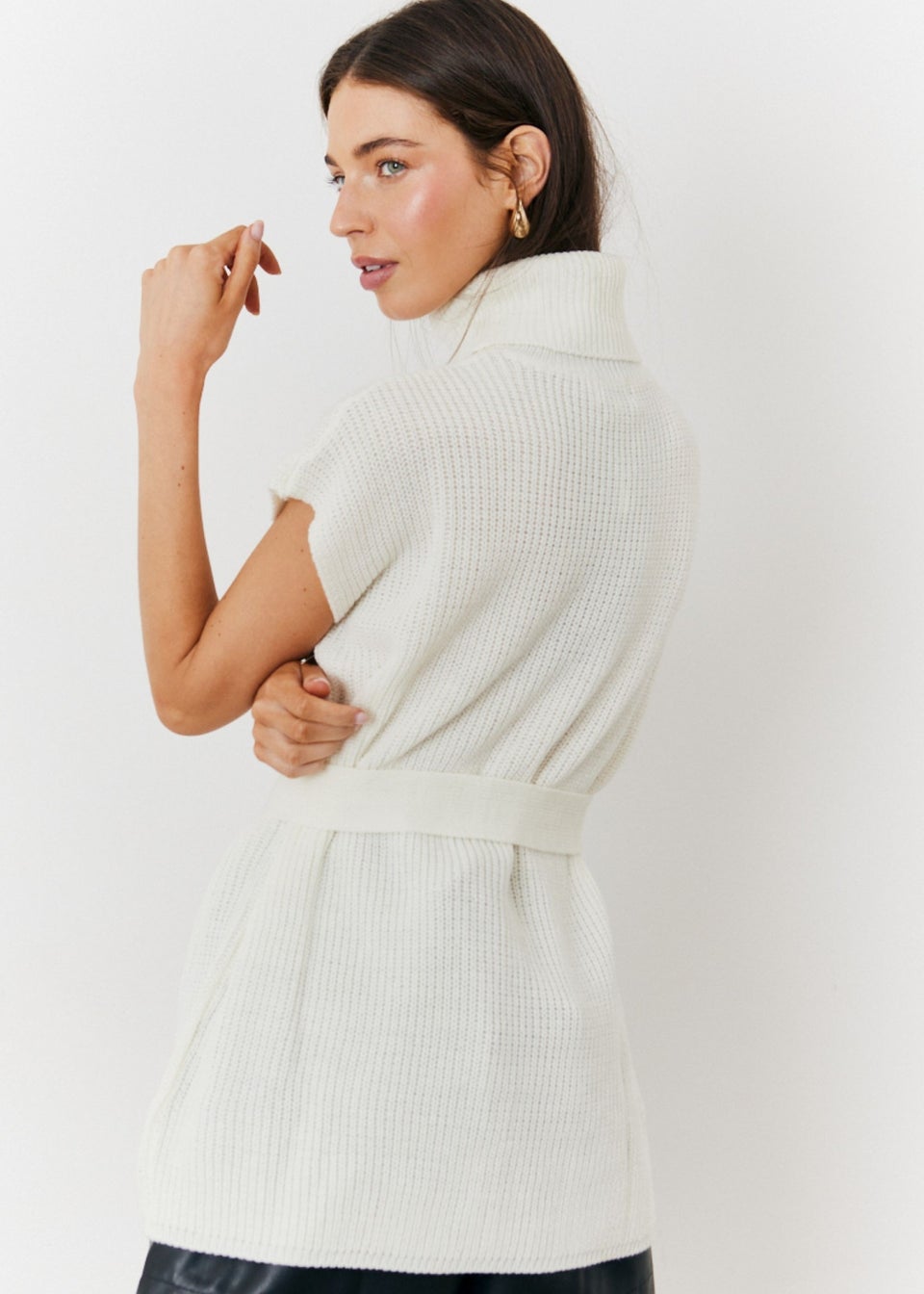 In The Style Cream Belted Knit Jumper
