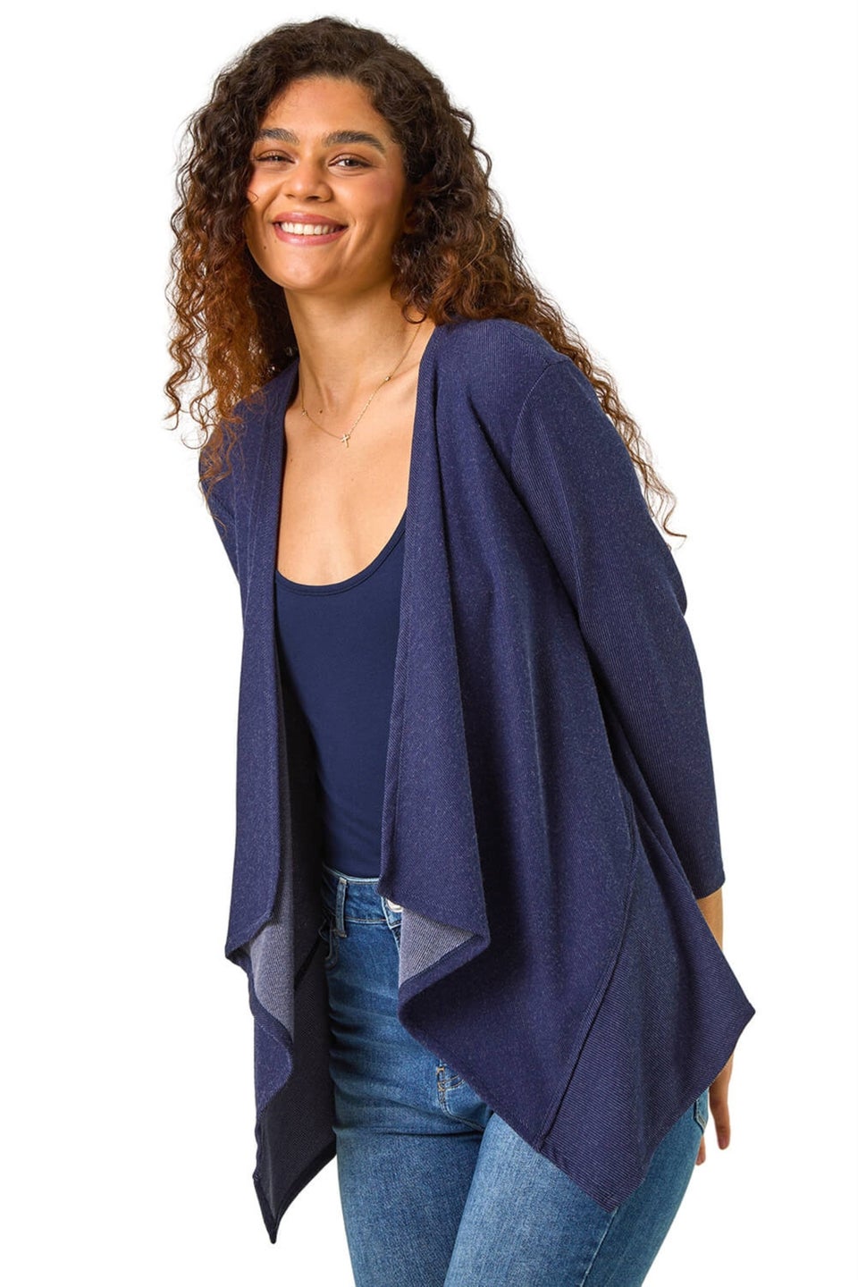 Roman Blue Stretch Waterfall Knit Cardigan Matalan