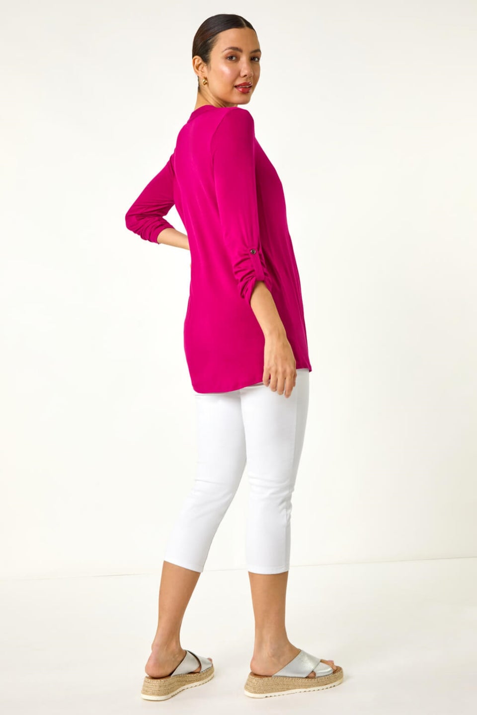 Roman Pink V-Neck Button Detail Tunic Top