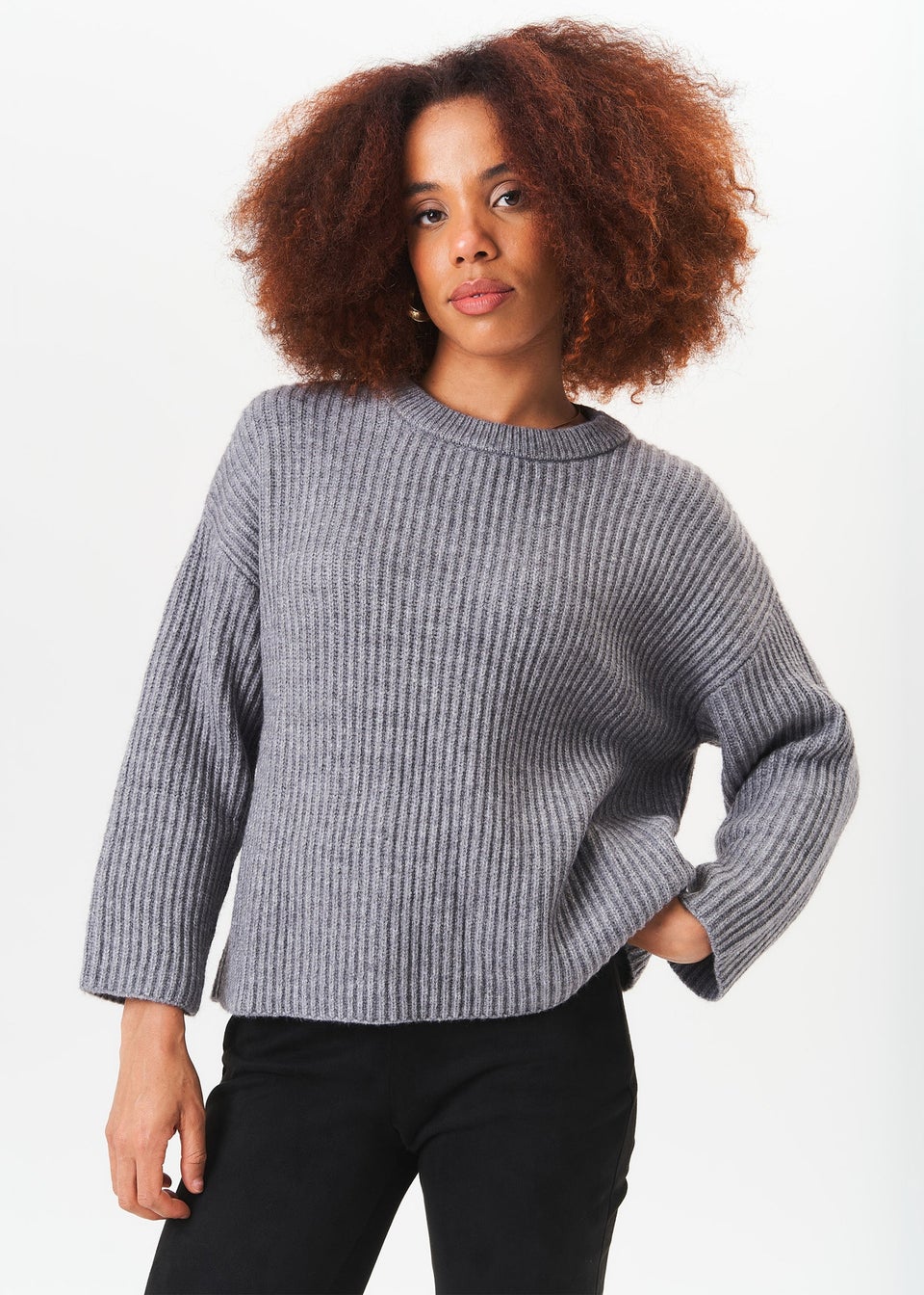 Gini London Grey Chunky Knit Oversized Jumper Matalan