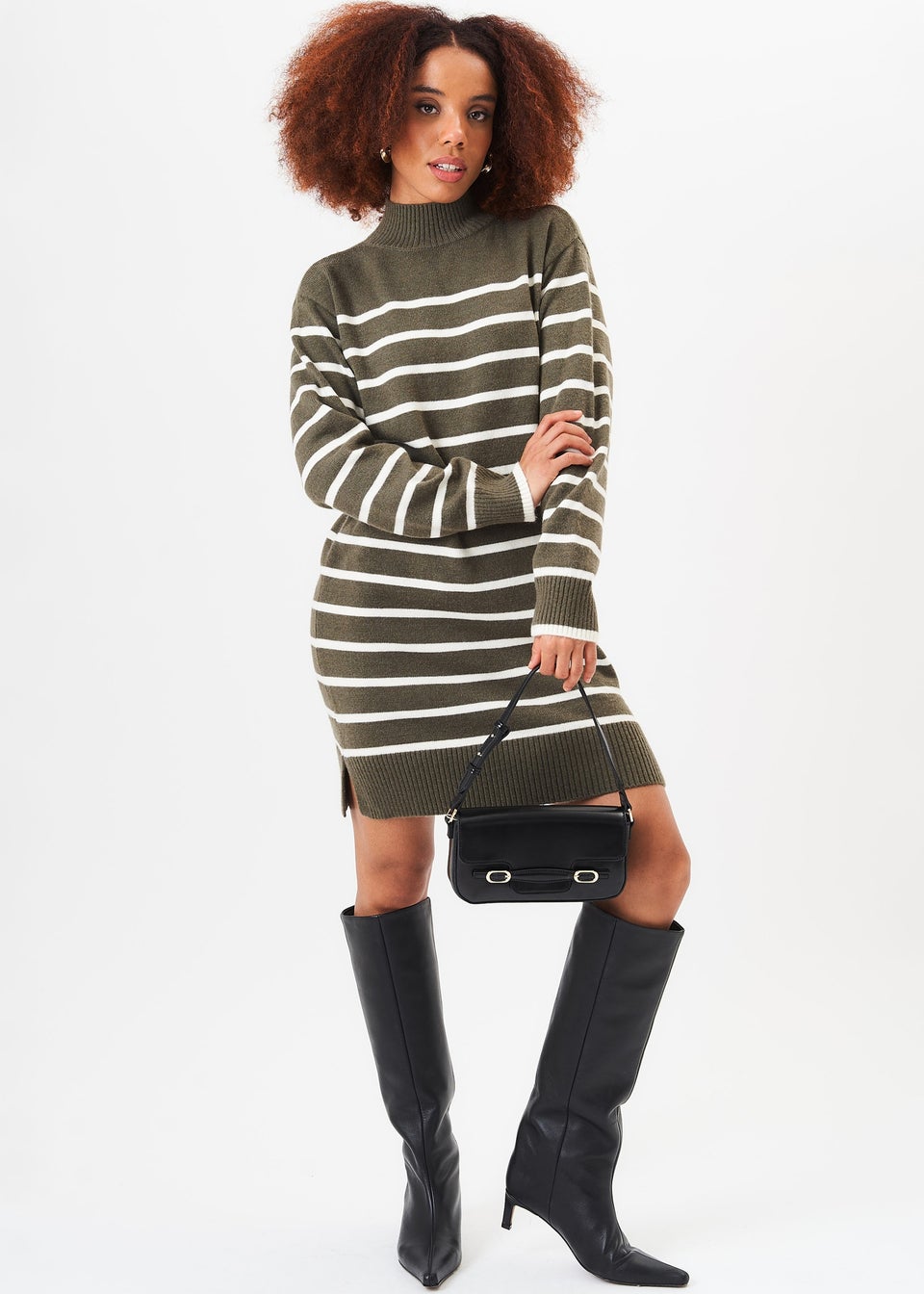 Gini London Khaki High Neck Stripe Oversized Tunic Dress