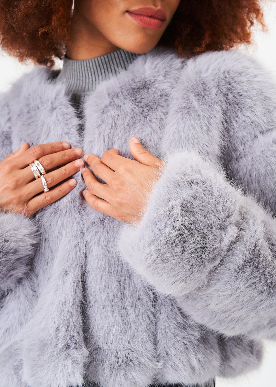 Faux fur silver jacket sales