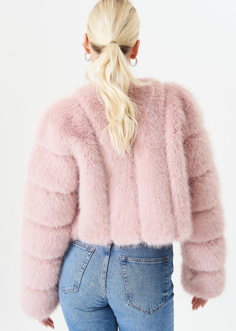 Gini London Pink Panel Faux Fur Crop Jacket