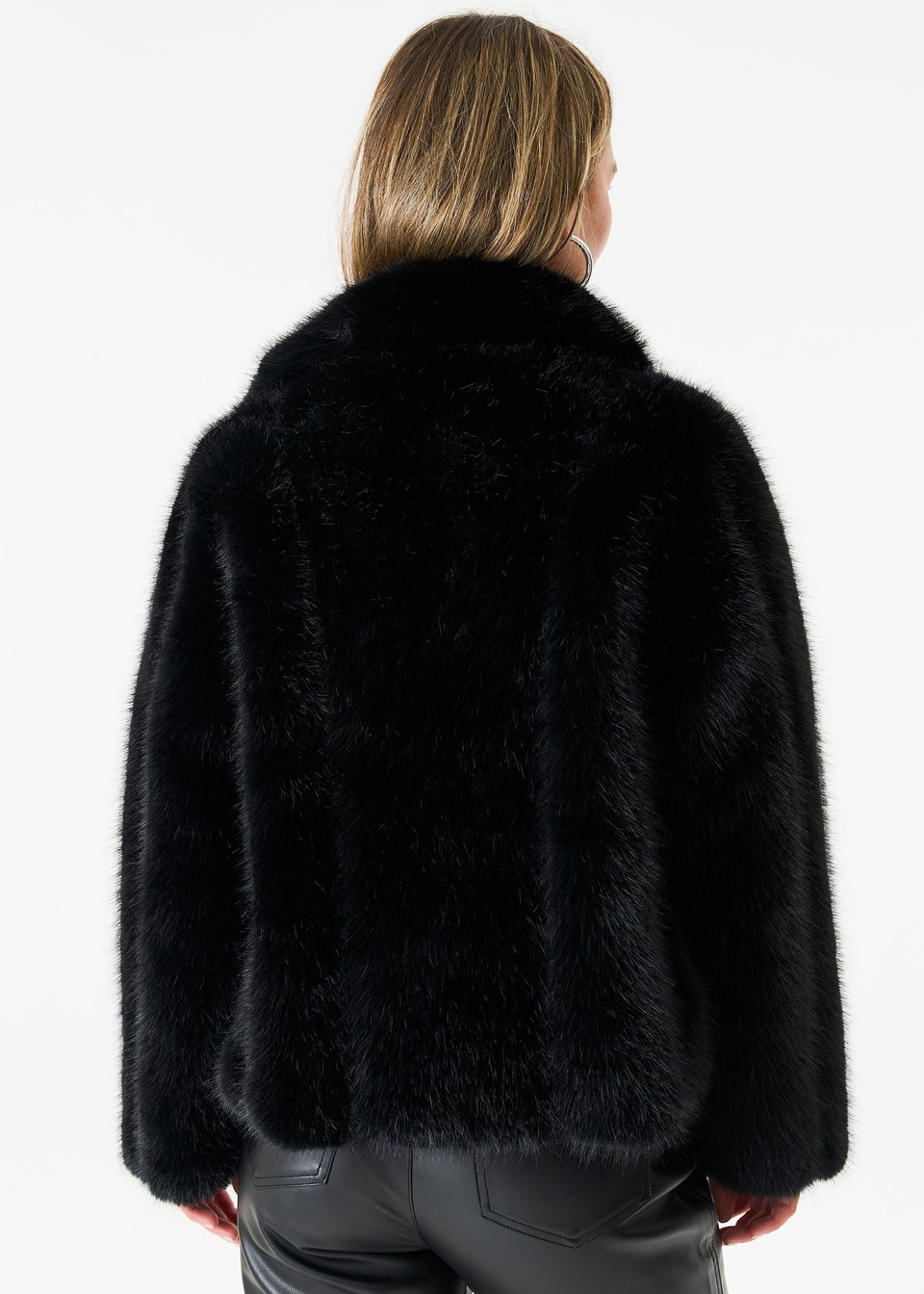 Black faux fur zip up jacket cheap