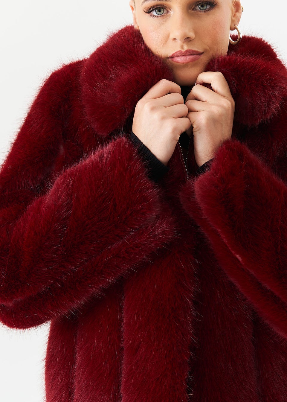 Fur burgundy coat hotsell
