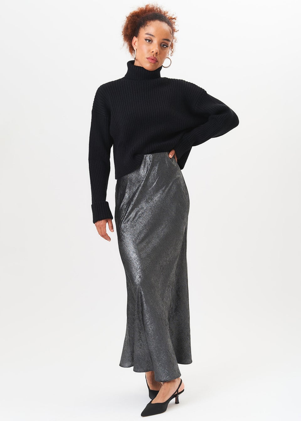 Gini London Black High Neck Chunky Knit Crop Jumper