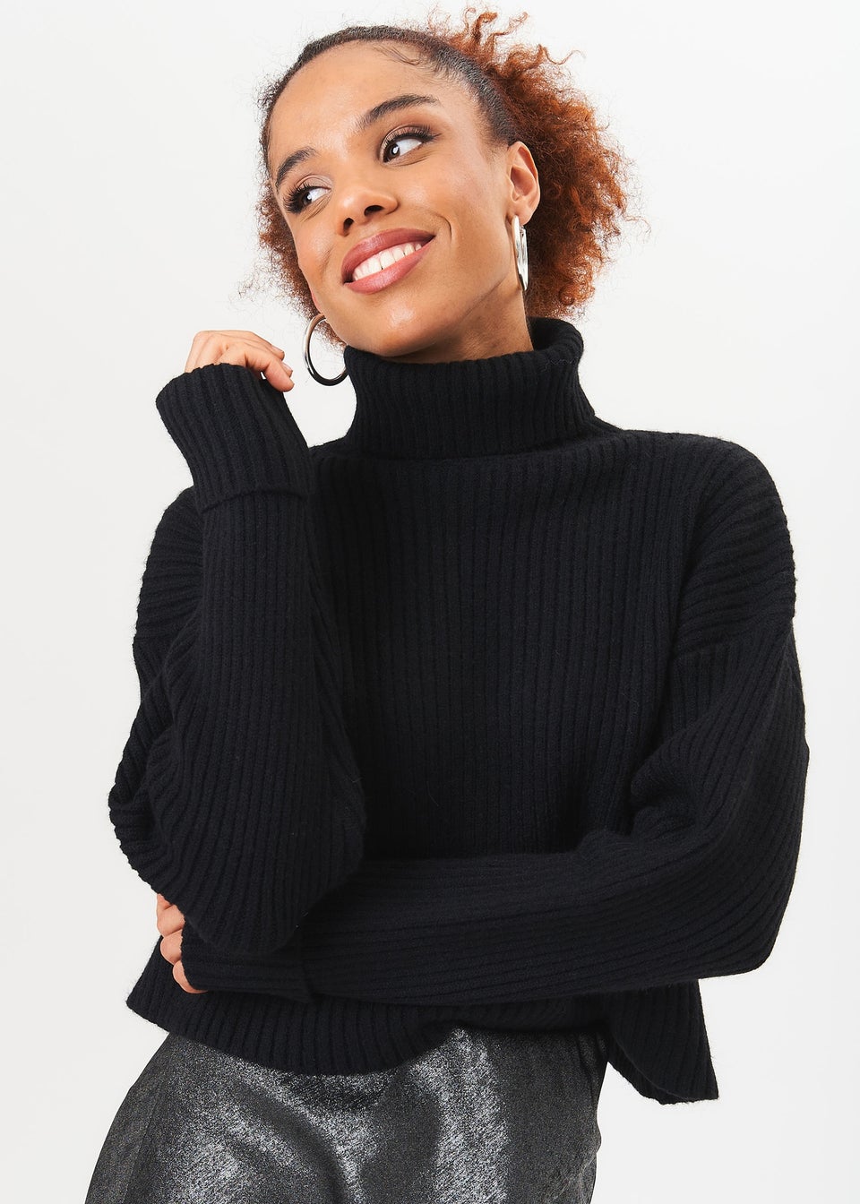 Gini London Black High Neck Chunky Knit Crop Jumper Matalan