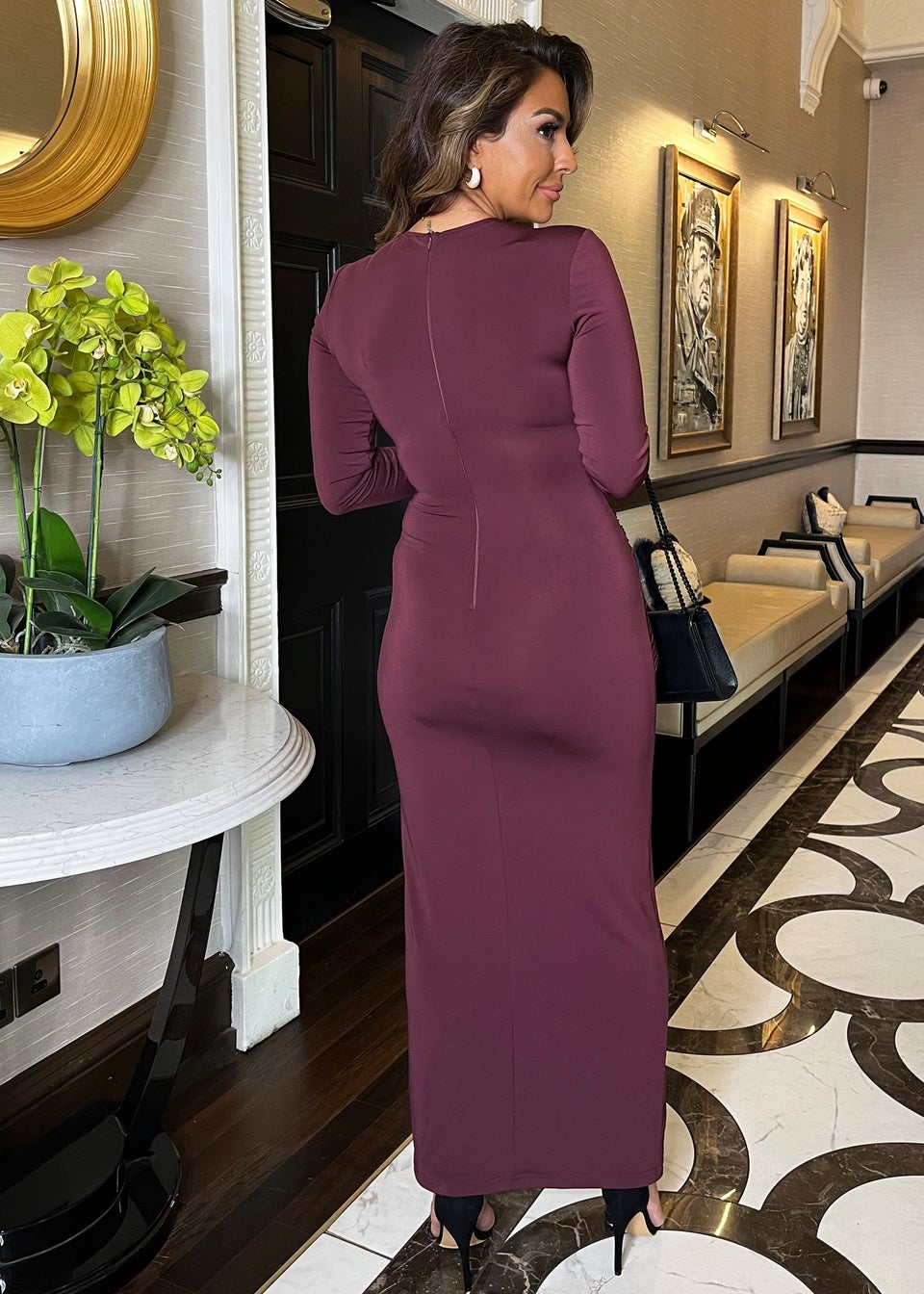 AX Paris Plum Long Sleeve Sash Bodycon Midi Dress Matalan