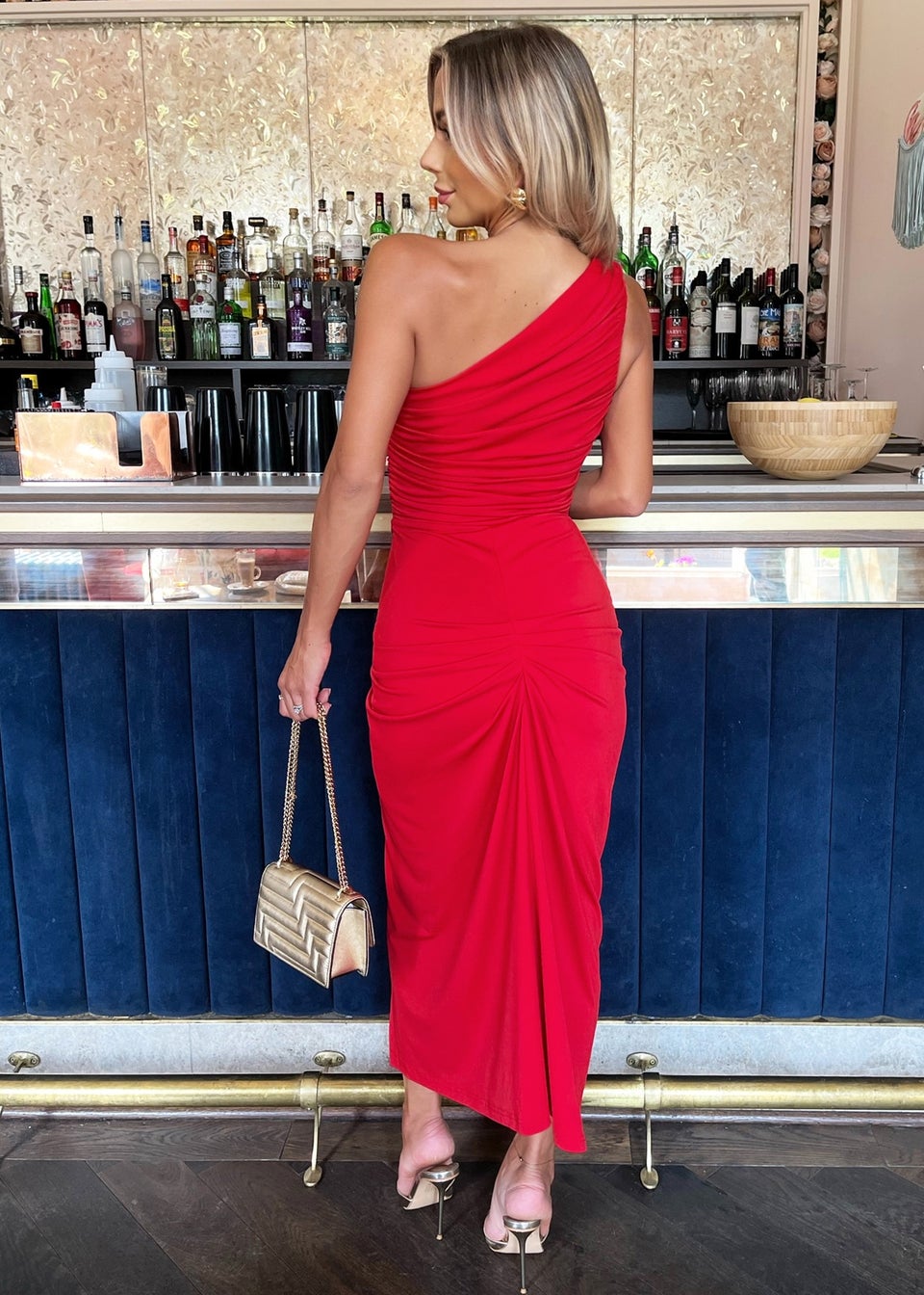 AX Paris Red One Shoulder Knot Skirt Midi Dress Matalan
