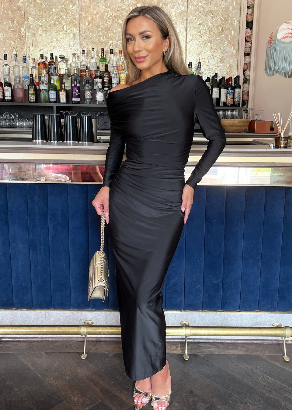 Plain black off the shoulder dress top