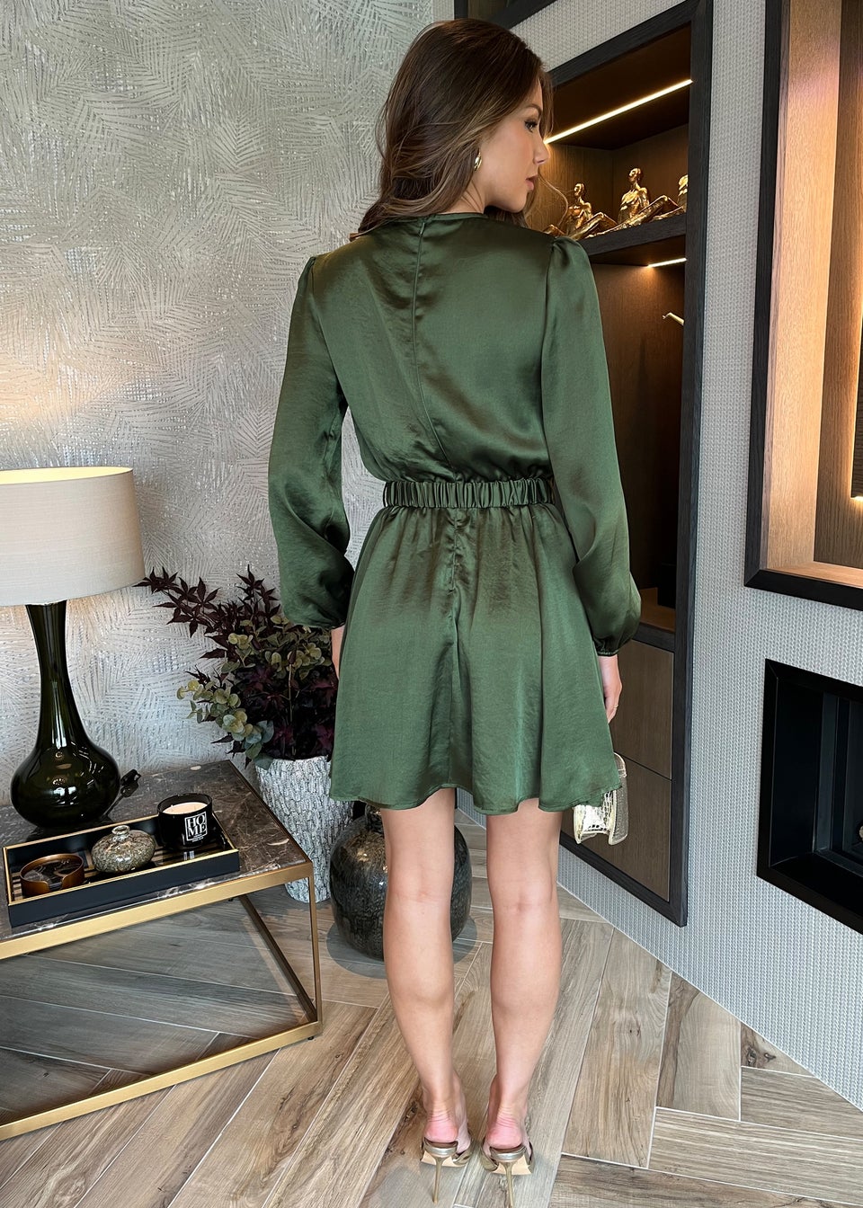 AX Paris Olive Long Sleeve Belted Skater Mini Dress