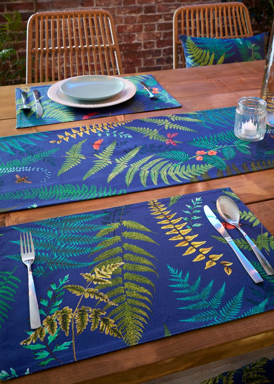 RHS Navy Woodland Fern Shower Proof Dining Placemat Pair (34x46cm)