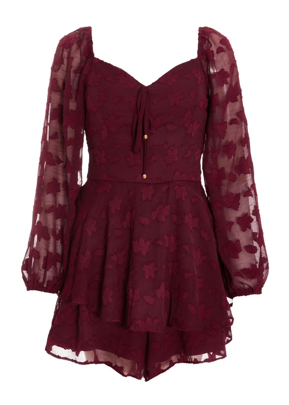 Quiz Red Floral Jacquard Tiered Playsuit