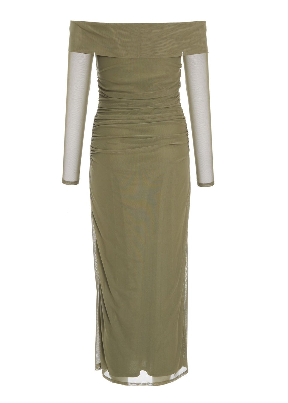 Quiz Khaki Mesh Twist Bardot Midaxi Dress