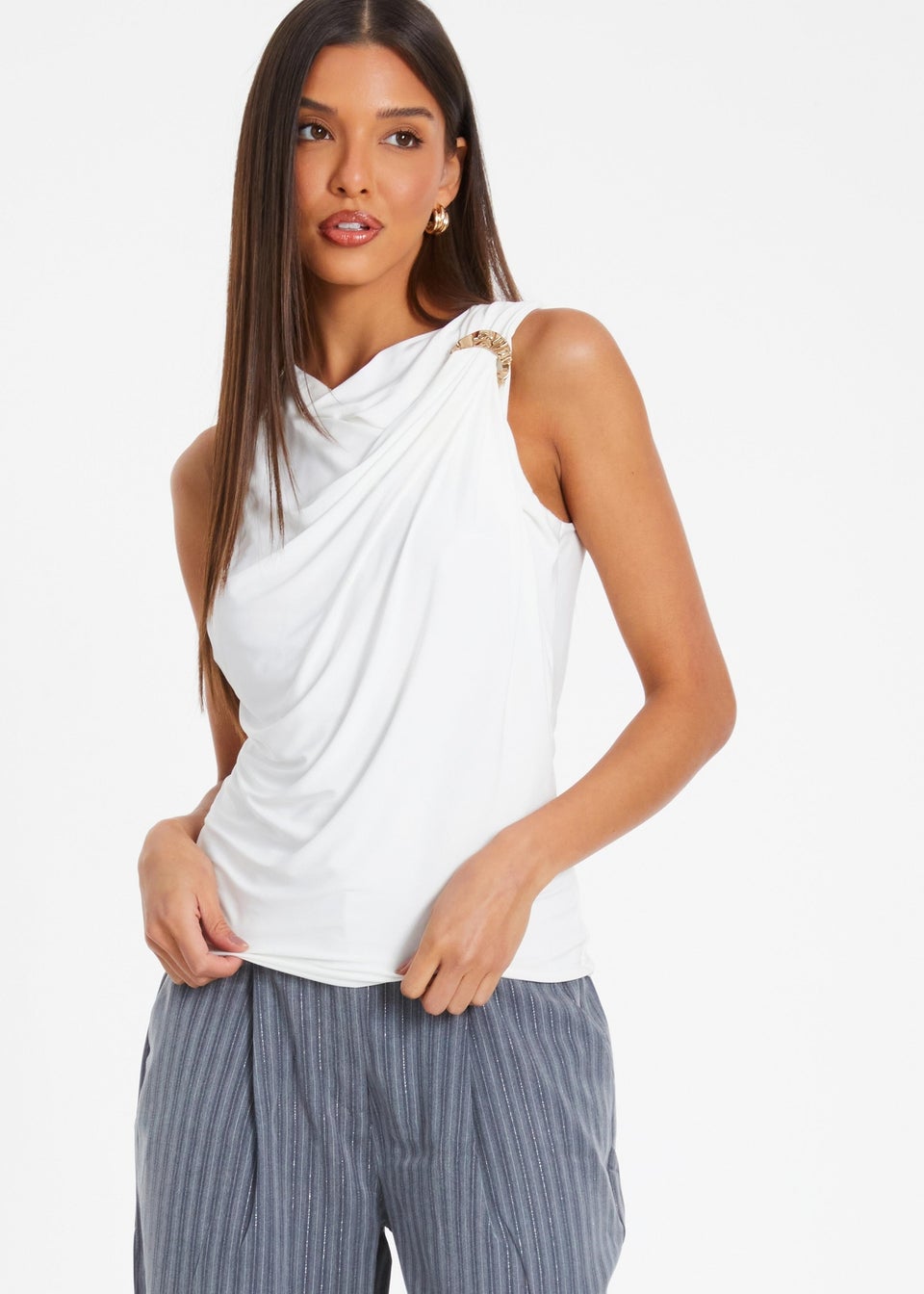 Quiz White Cowl Neck Top