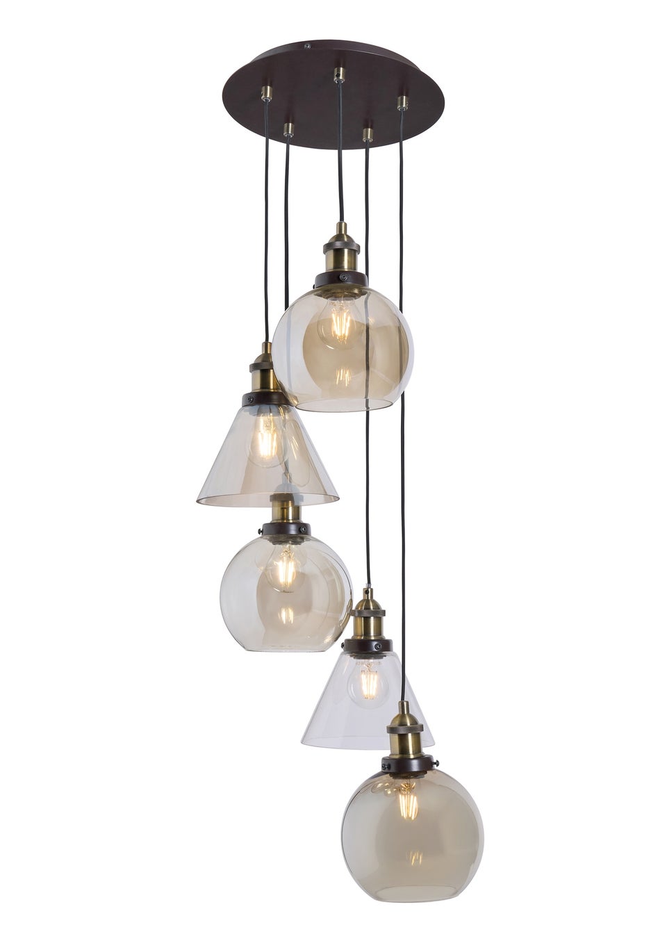 BHS Brown Carter Industrial Style Ceiling 5 Light Cluster (47-102cm x 33cm)