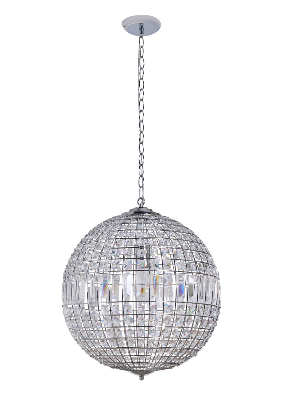 BHS Chrome Ursula Large Crystal Ball Pendant (50-160cm x 44cm)