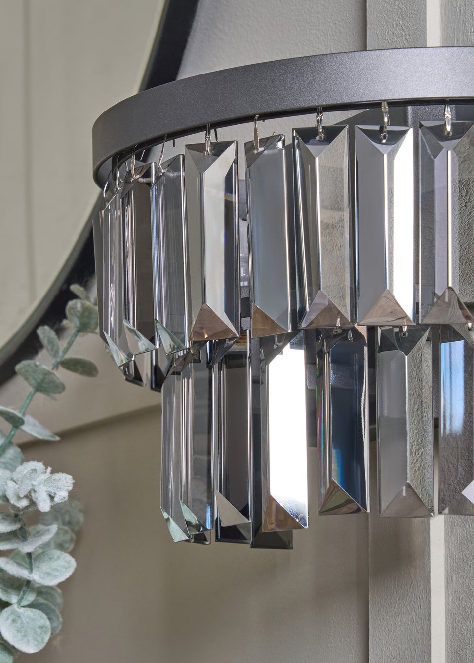 BHS Smoke Ozzie Wall Light Pewter Prism Glass (20cm x 26cm)