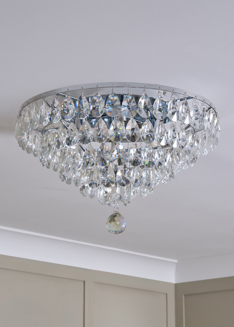 BHS Chrome Elsa Crystal Diamond Effect Flush Ceiling Light (29cm x 55cm)