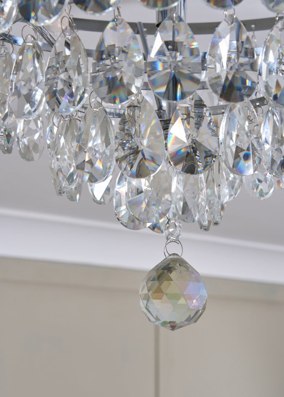 BHS Chrome Elsa Crystal Diamond Effect Flush Ceiling Light (29cm x 55cm)