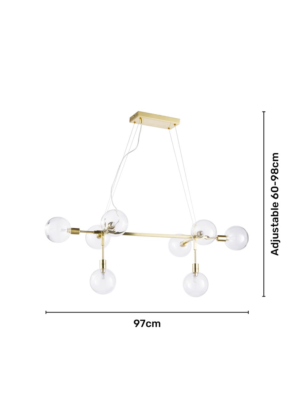 BHS Antique Brass Hennock 8 Light Diner Ceiling Pendant (60-98cm x 97cm)
