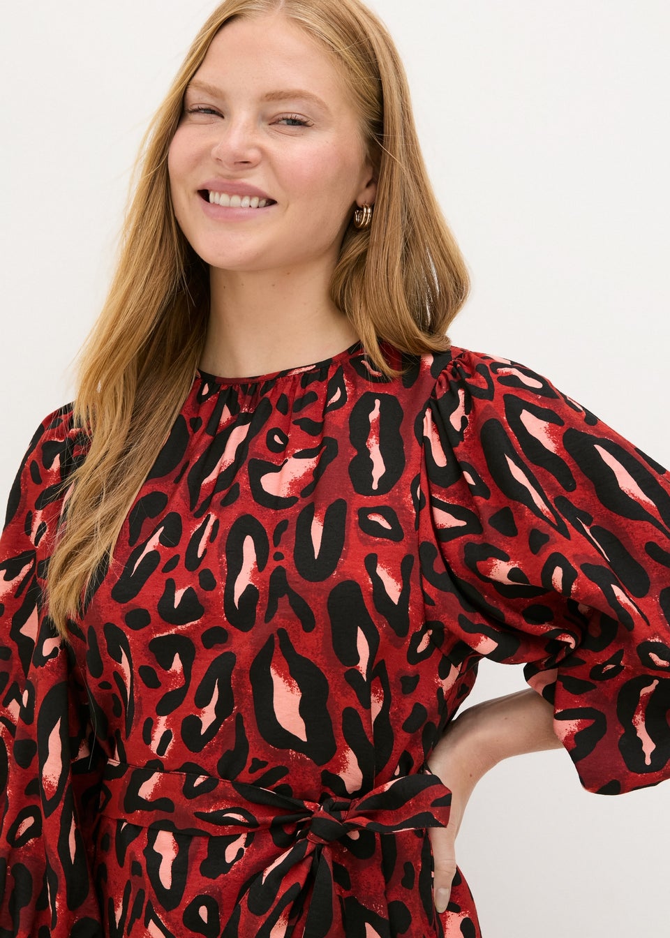 Red Leopard Belted Mini Dress