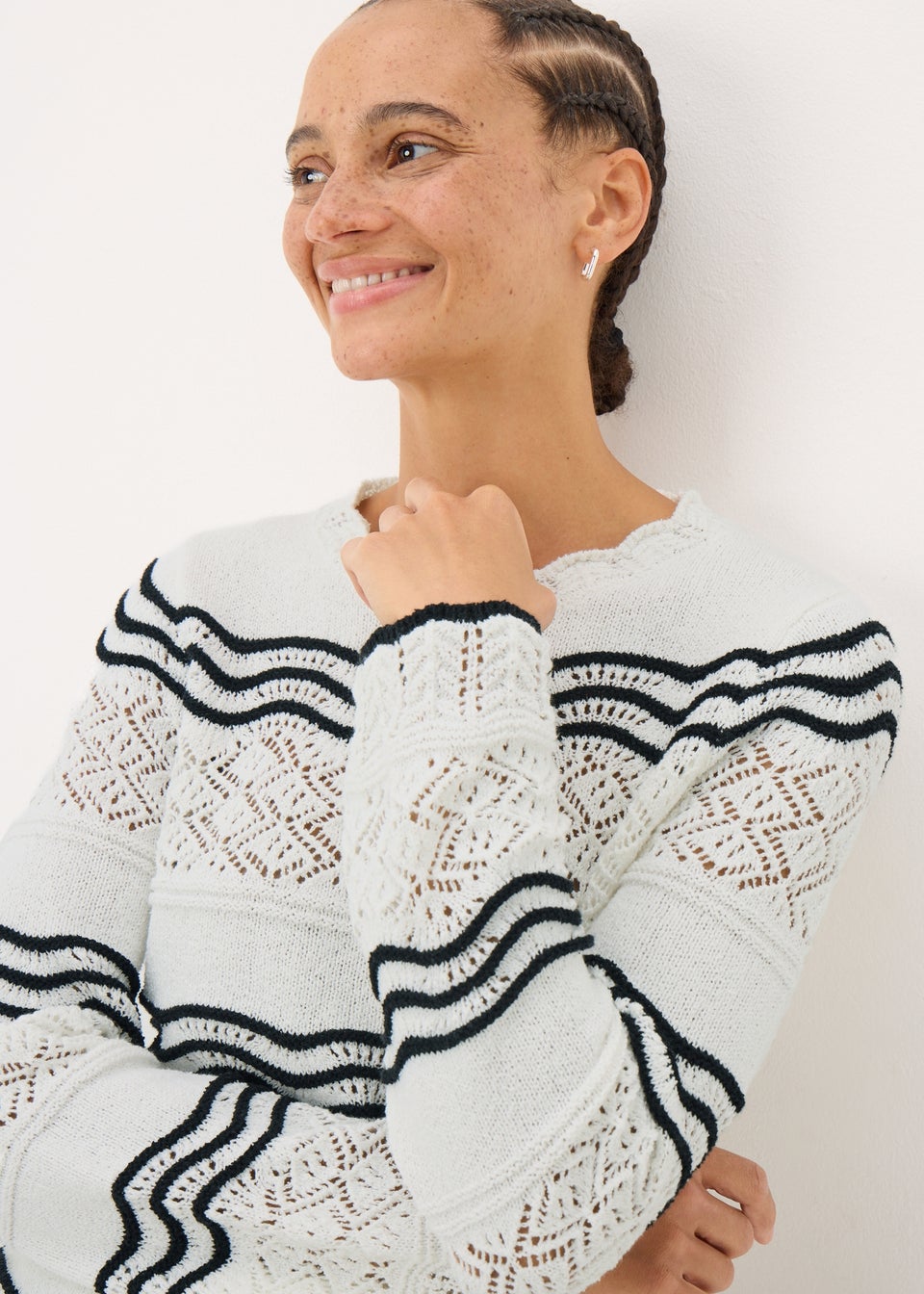 Ivory Stripe Pointelle Stitch Jumper