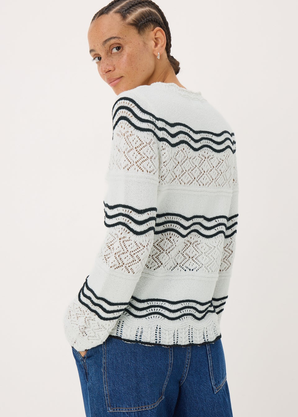 Ivory Stripe Pointelle Stitch Jumper