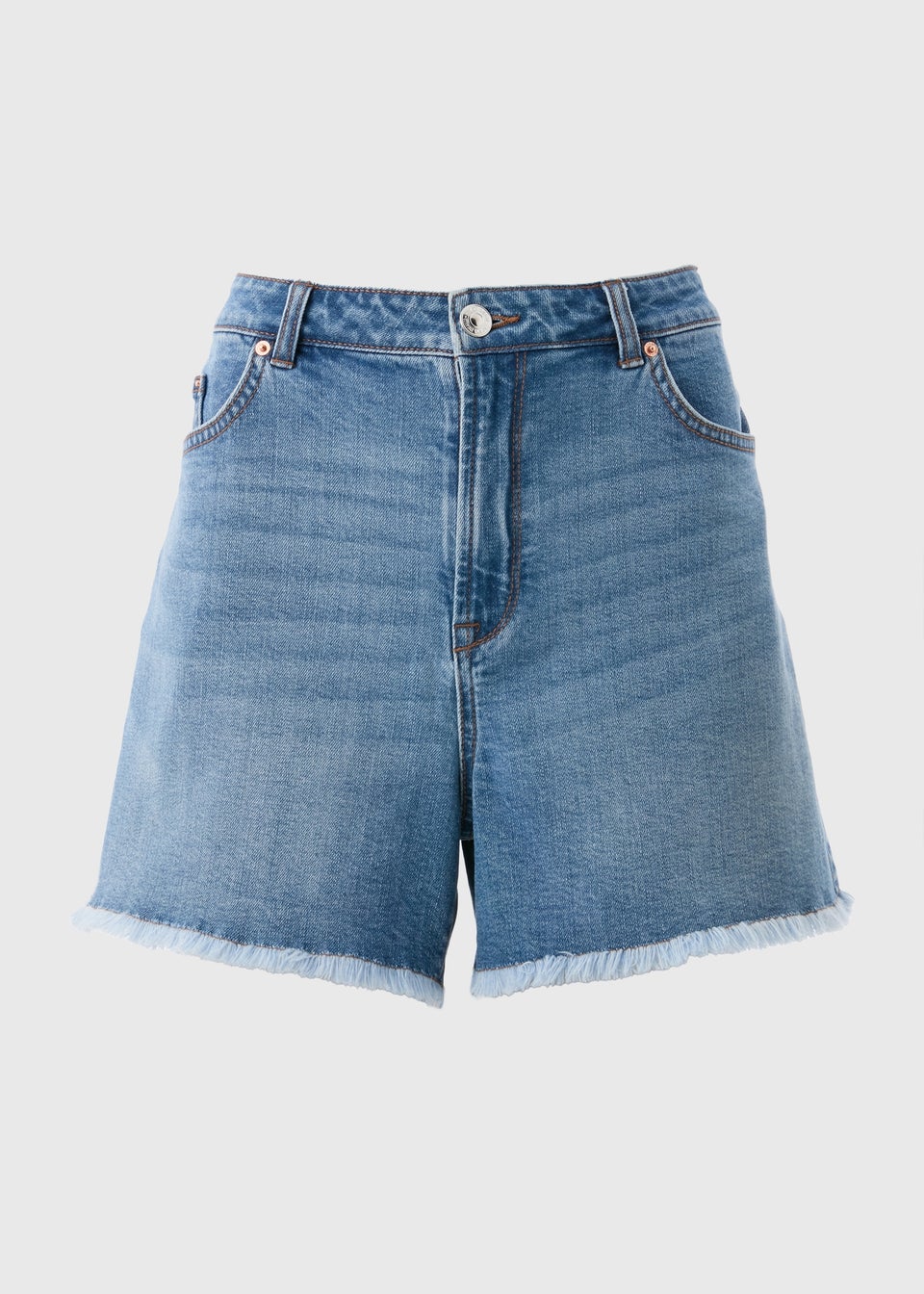 Blue Light Wash Frayed Hem Denim Shorts