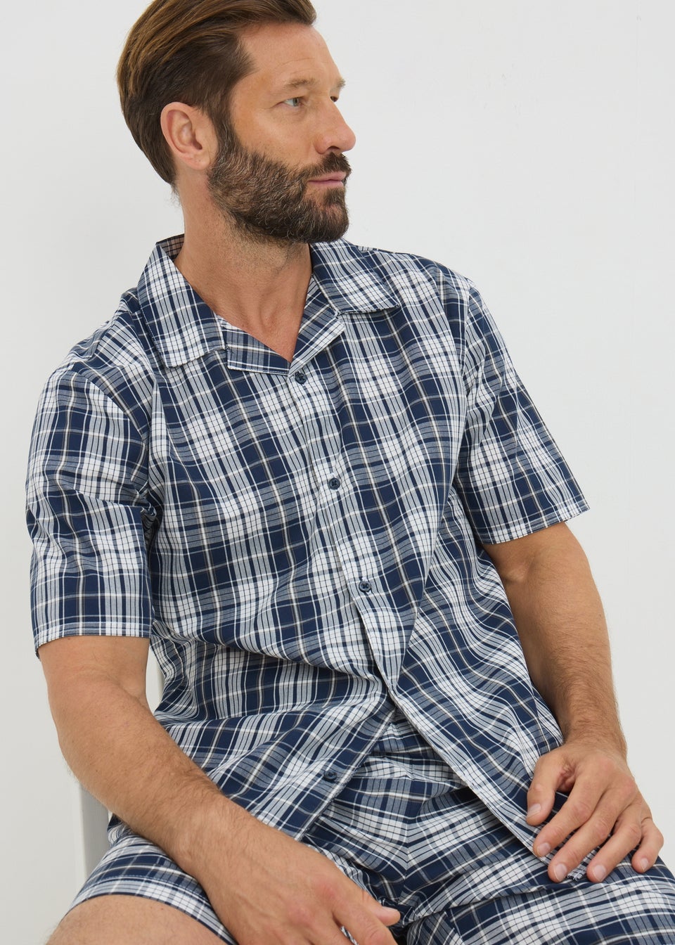 Blue Woven Check Pyjama Shorts