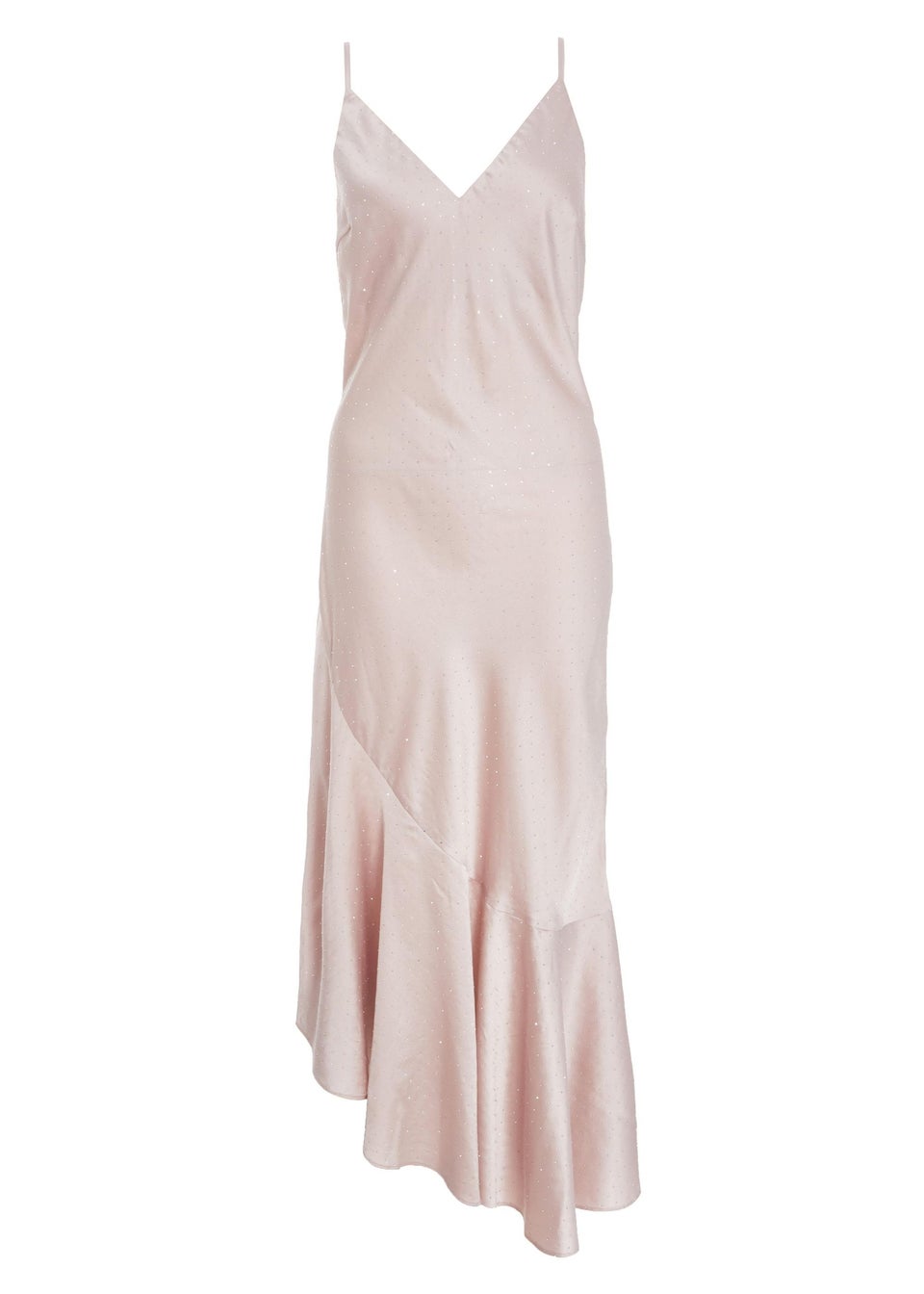 Quiz Rose Gold Satin Asymmetric Midaxi Dress