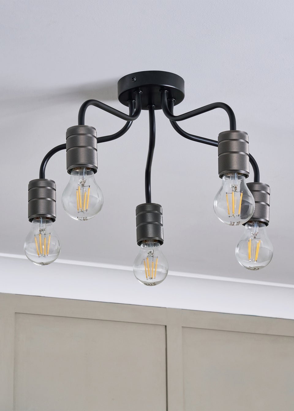 BHS Pewter Mario Semi Flush Industrial Ceiling 5 Light (28cm x 35cm)