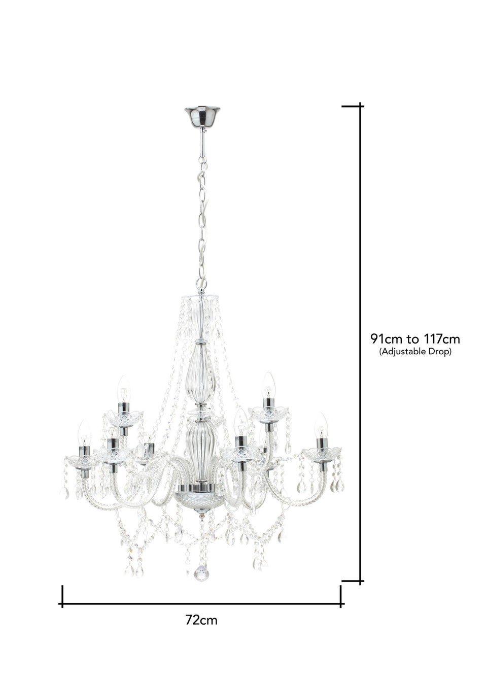 BHS Chrome Charlotte 9 Light Chandelier (91-117cm x 72cm)