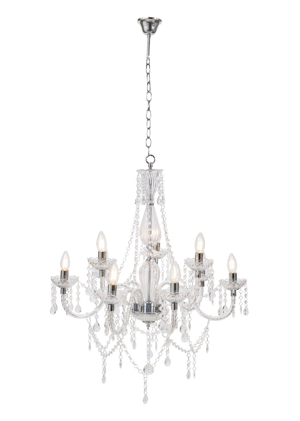 BHS Chrome Charlotte 9 Light Chandelier (91-117cm x 72cm)
