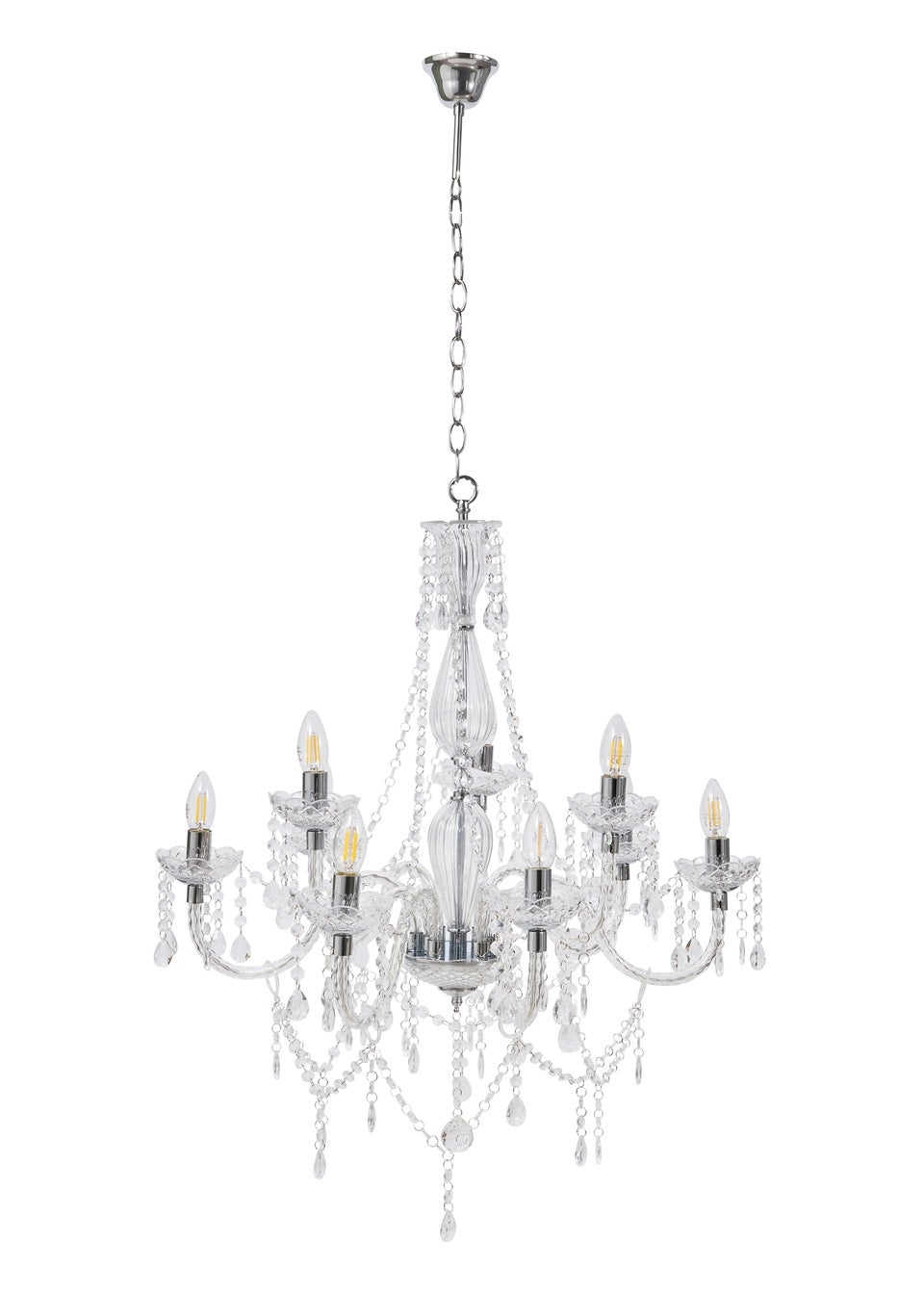 BHS Chrome Charlotte 9 Light Chandelier (91-117cm x 72cm)