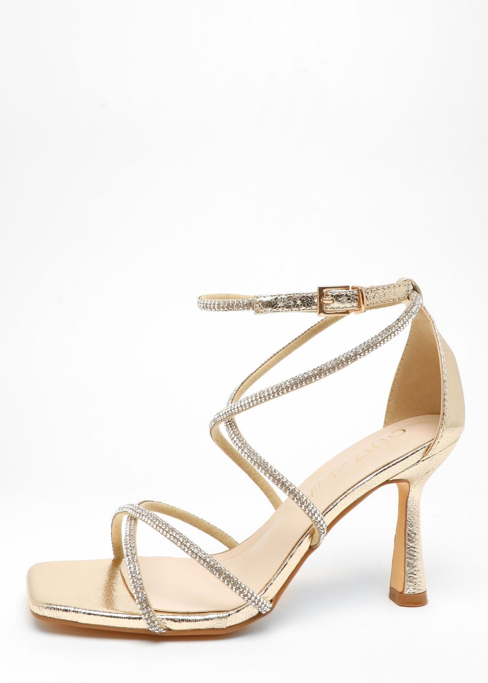 Quiz Gold Wide Fit Diamante Strappy Heeled Sandals