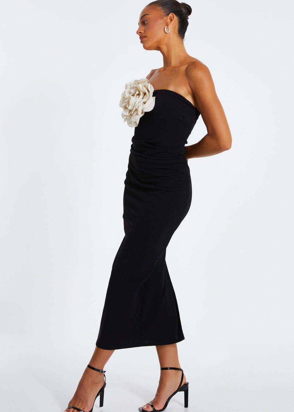 Quiz Black Flower Embellished Midaxi Dress - Matalan